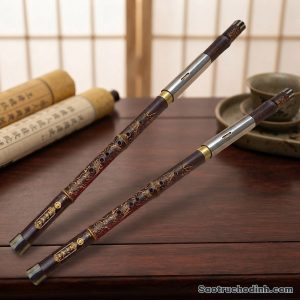 Sáo Mèo Tàu Trúc Tím Chạm Rồng SMT-01 - Sáo Trúc Họ Đinh
