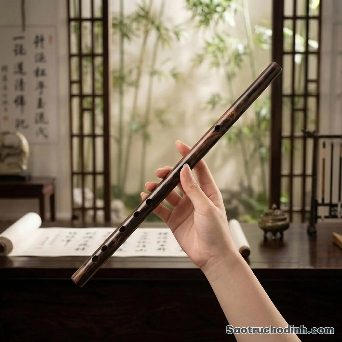 Sáo Gỗ Mun Hoa SGMH-01 - Sáo Trúc Họ Đinh