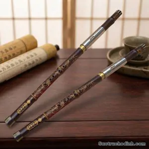Sáo Mèo Tàu Trúc Tím Chạm Rồng SMT-01 - Sáo Trúc Họ Đinh